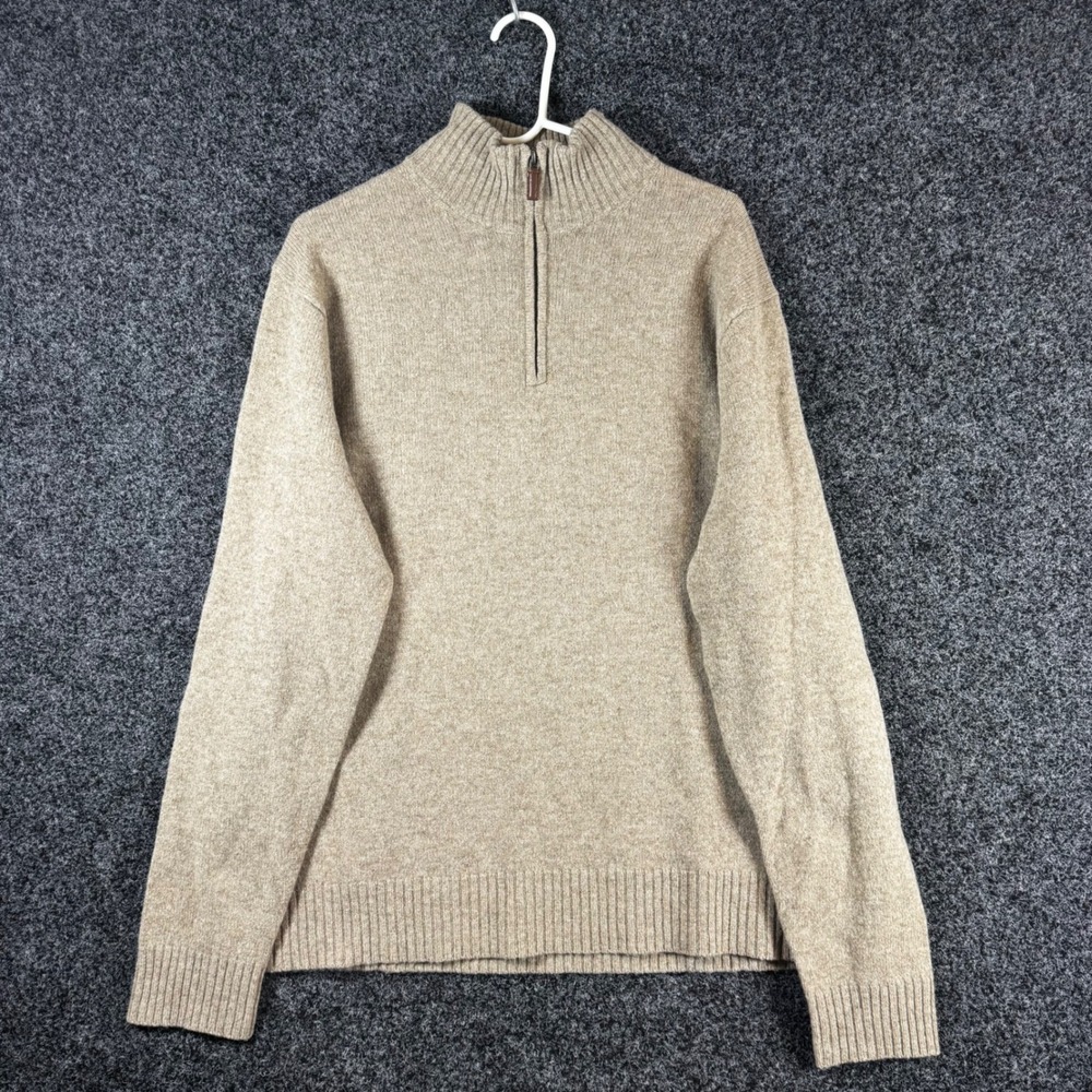 J. Crew Mens XL Lambswool Quarter Zip Sweater Tan Beige Heathered Mock Neck Knit